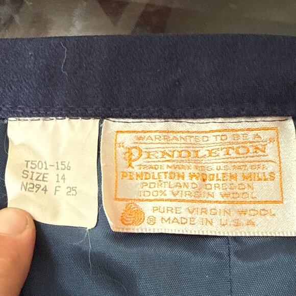 Pendleton Skirt Women's 14 Navy Blue 100% Wool Made In USA - Picture 2 of 11